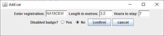enter vehicle information and duration of stay